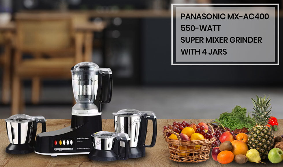 Panasonic MX-AC400 550-Watt Super Mixer Grinder with 4 jars